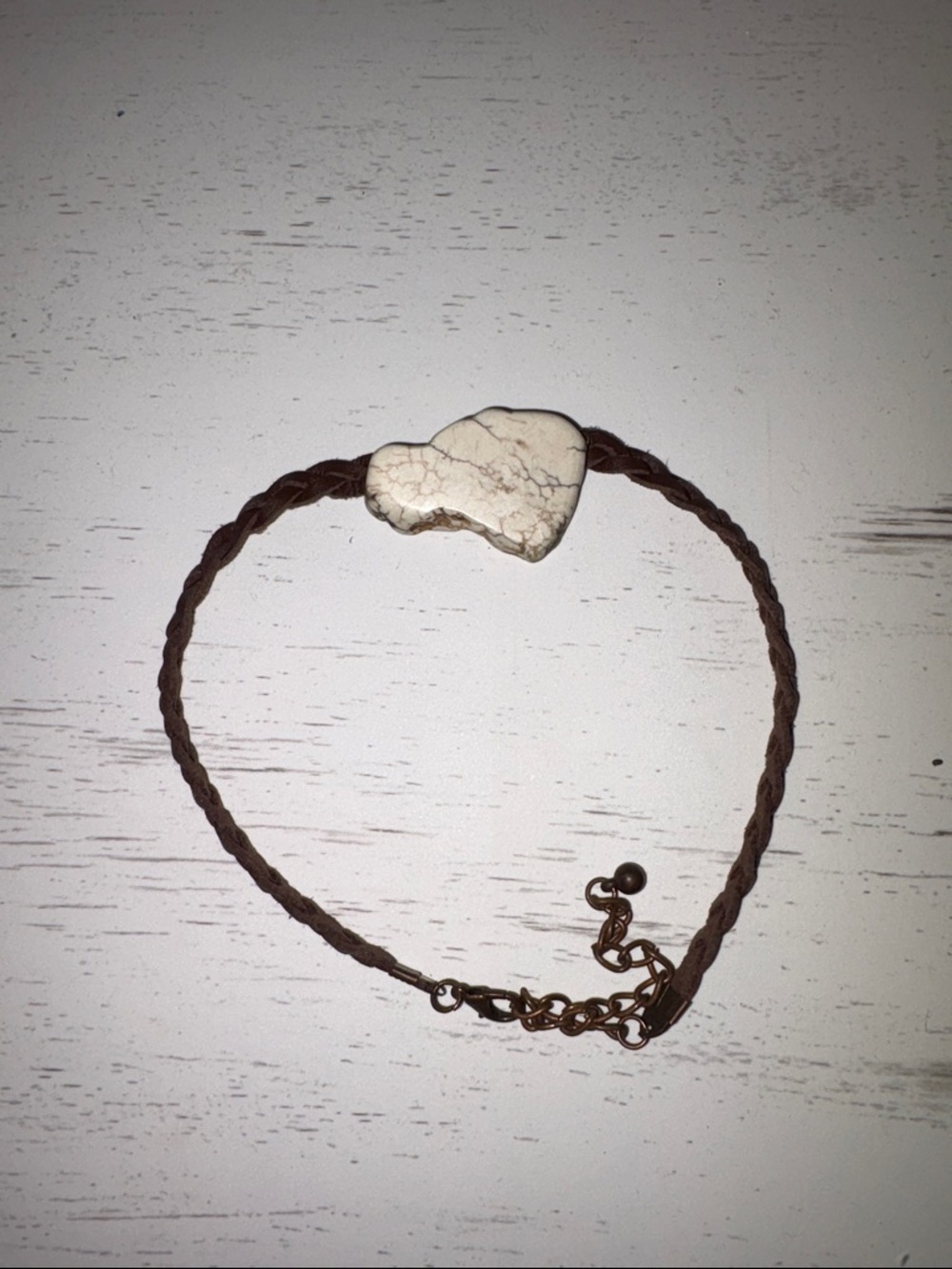 White Heart Stone Braided Brown chocker